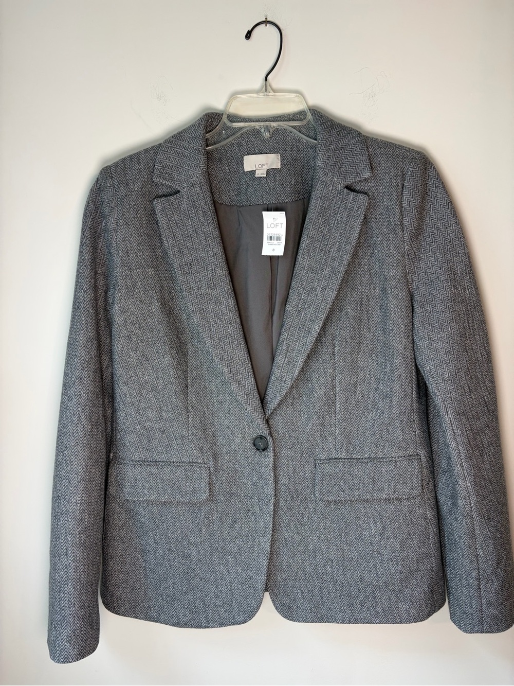 Loft NWT Gray Herringbone Double Vented Super Soft Lined Blazer Jacket Size 8